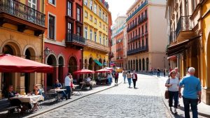 Străzi pitorești și clădiri istorice din București.